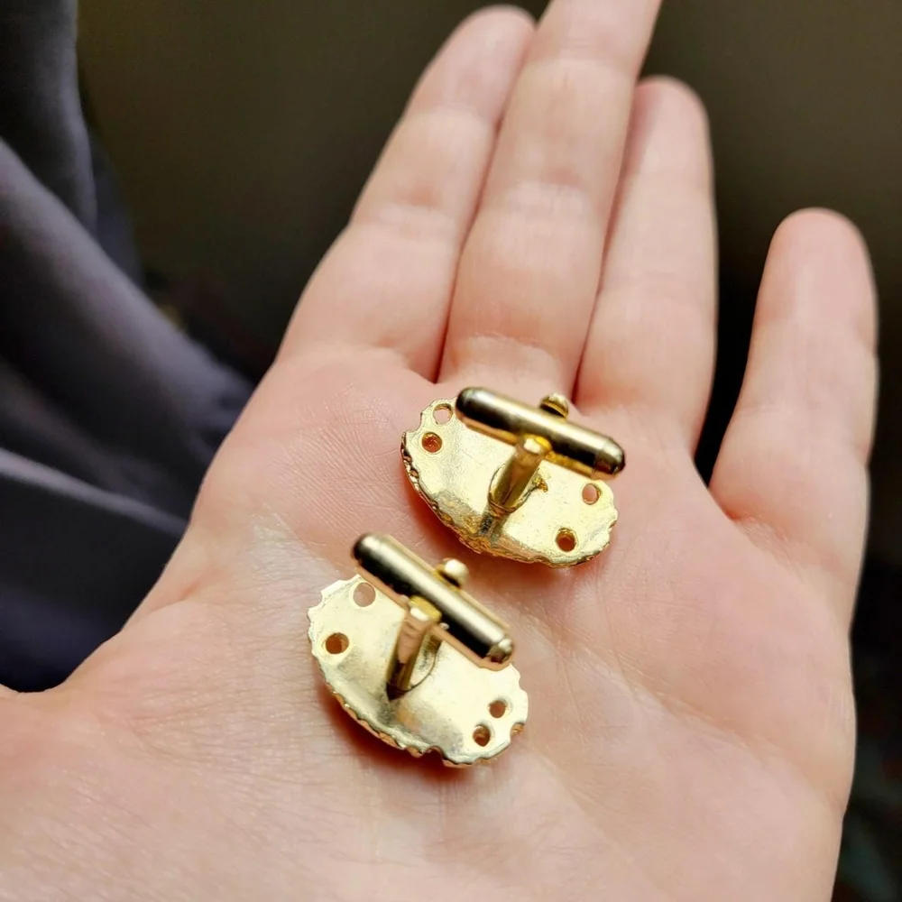 Vintage Pair of Gold Nugget Jade Cuff Links